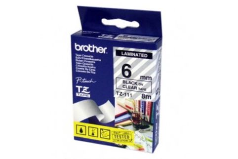 Brother PT-1090 Laminated Black on Clear Tape - 6mm x 8m (Genuine)