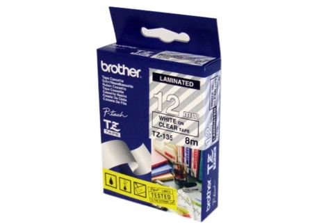 Brother PT-1090 Laminated White on Clear Tape - 12mm x 8m (Genuine)