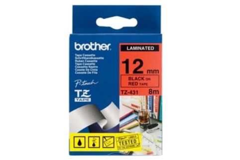 Brother PT-2300 Laminated Black on Red Tape - 12mm x 8m (Genuine)
