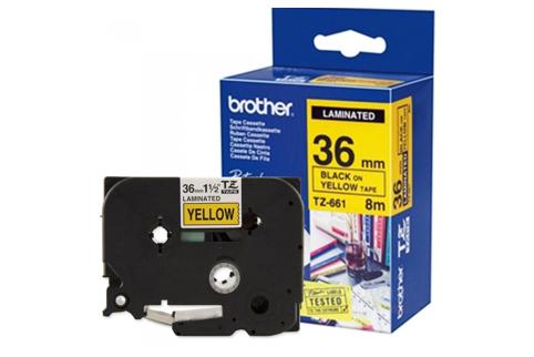 Brother PT-9600 Laminated Black on Yellow Tape - 36mm x 8m (Genuine)