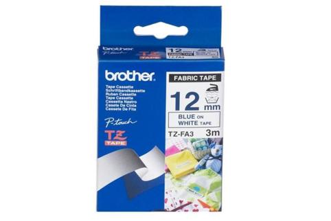 Brother PT-2030 Fabric Tape Blue on White Tape - 12mm x 3m (Genuine)