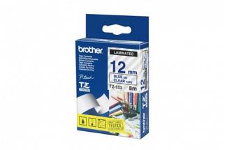 Brother PT-2100 Laminated Blue on Clear Tape - 12mm x 8m (Genuine)